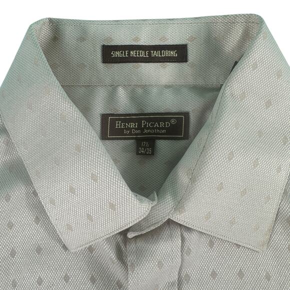 Henri Picard Mens Dress Shirt French Cuffs Mens 17 1/2 34/35 Tan Patterned Shirt - Picture 13 of 16